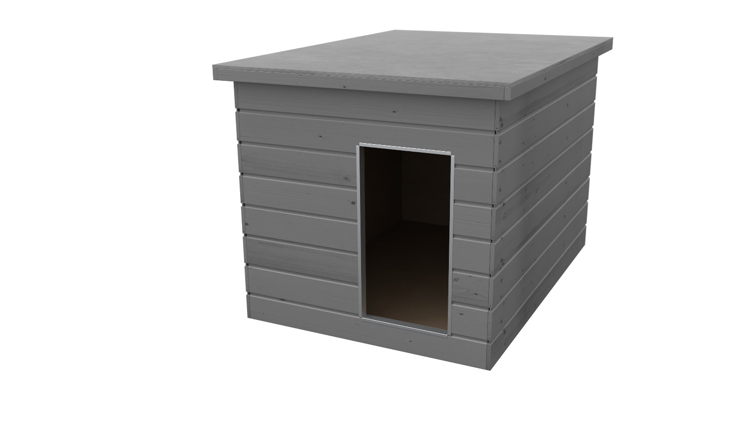 Original SAUERLAND Holz-Hundehütte, platingrau imprägniert | Flachdach Dickschicht | Eingang Schmalseite | Größe Dino