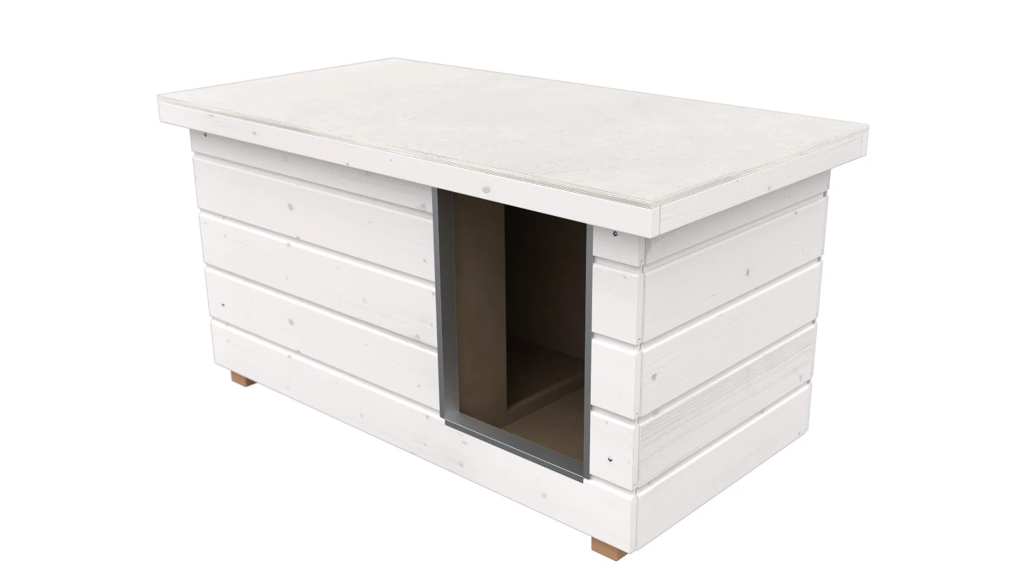 SAUERLAND Hundehütte für kleine Hunde "Napoleon" mit Flachdach, isoliert | mit Vorraum | weiß lasiert